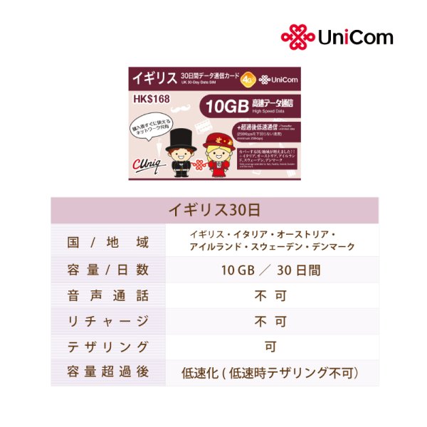 画像2: 在庫処分セール！不課税【物理SIM/ネコポスゆうパケット発送】China Unicom HK イギリス他計6か国データ通信プリペイドSIMカード 30日10GB    (2)