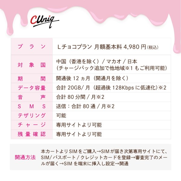 画像4: 【物理SIM/ネコポスゆうパケット発送】China Unicom HK 【チョコSIM Lプラン】 データ/音声/SMS付きSIMカード   (4)