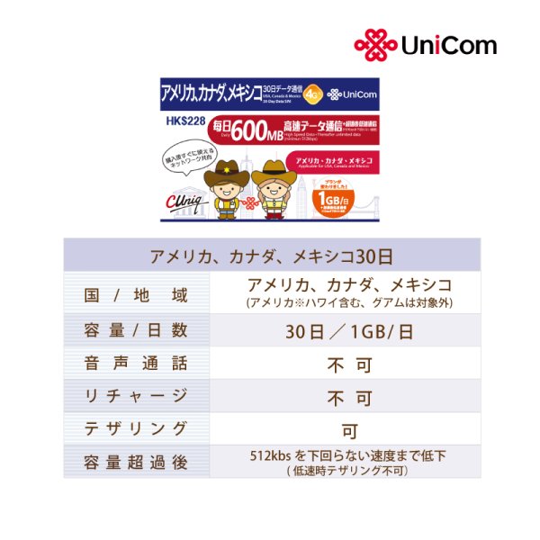 画像2: 不課税【物理SIM/ネコポスゆうパケット発送】China Unicom HK アメリカ / カナダ / メキシコ データ通信専用 プリペイドSIMカード 30日 600MB+400MB＝1GB/日 (2)