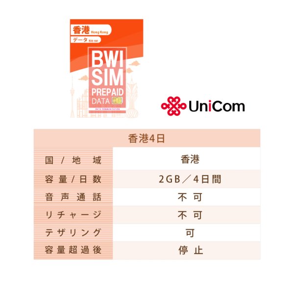 画像2: 不課税【物理SIM/ネコポスゆうパケット発送】China Unicom HK回線 香港 データ通信専用 プリペイドSIMカード(2GB/4日)   (2)
