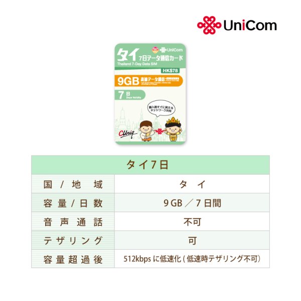 画像2: 不課税【物理SIM/ネコポスゆうパケット発送】China Unicom タイデータ通信専用 プリペイドSIMカード   ９GB/7日  (2)