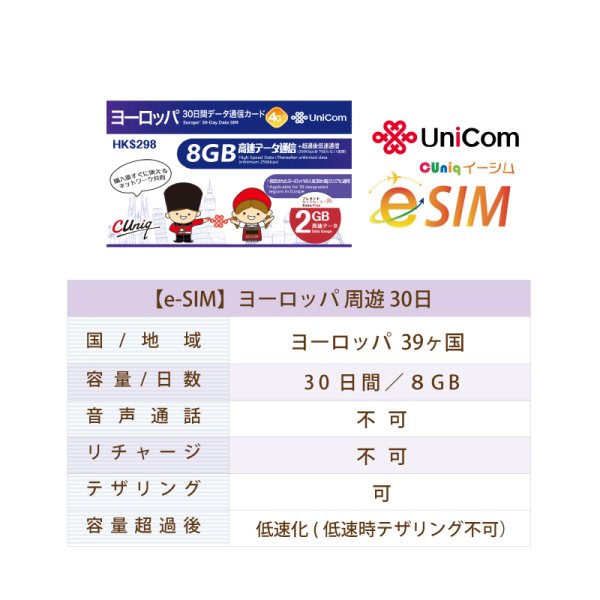 画像2: 不課税【eSIM/メール納品】ヨーロッパ周遊30日8GB+2GB※ データ専用 プリペイドeSIM ChinaUnicom※※eSIMにつき5％OFF※※ (2)