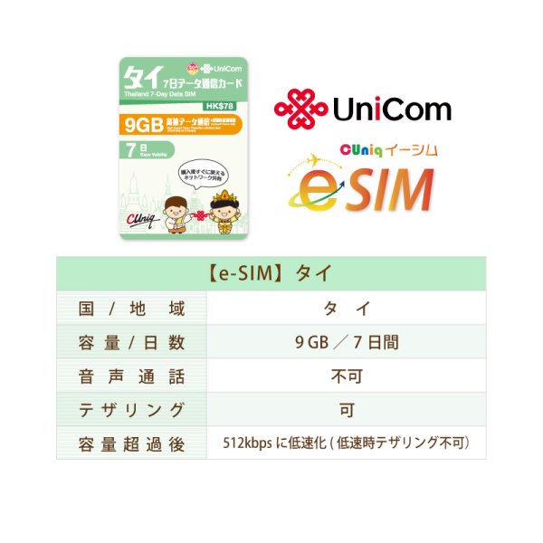 画像2: 不課税【eSIM/メール納品】タイ 9GB7日 データ通信専用 プリペイドeSIM ChinaUnicom※※eSIMにつき5％OFF※※ (2)