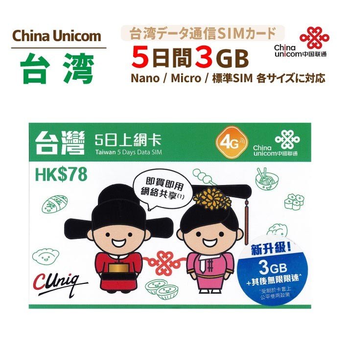 台湾用chinaUnicomプリペイドSIMカード