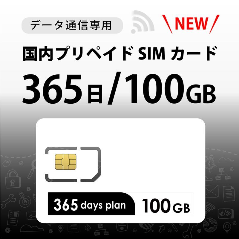 【物理SIM/ネコポスゆうパケット発送】docomoMVNO回線 データ専用 SIMカード 100GB/365日