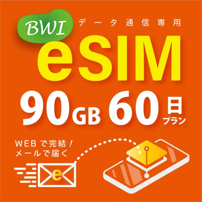 【eSIM/メール納品】docomoMVNO回線 データ専用 SIMカード 90GB/60日※※eSIMにつき5％OFF※※