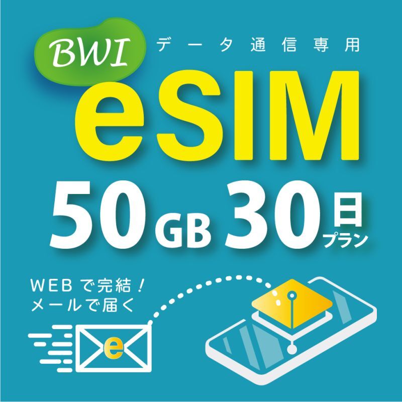 【eSIM/メール納品】docomoMVNO回線 データ専用 SIMカード 50GB/30日※※eSIMにつき5％OFF※※