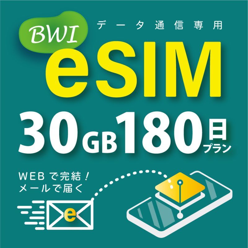 【eSIM/メール納品】docomoMVNO回線 データ専用 SIMカード 30GB/180日※※eSIMにつき5％OFF※※