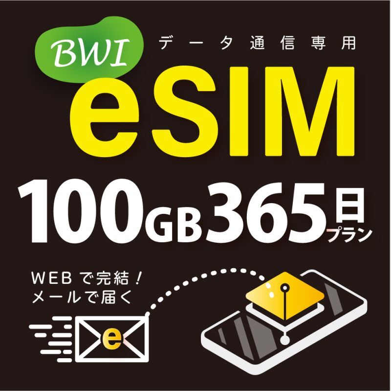 【eSIM/メール納品】docomoMVNO回線 データ専用 SIMカード 100GB/365日※※eSIMにつき5％OFF※※
