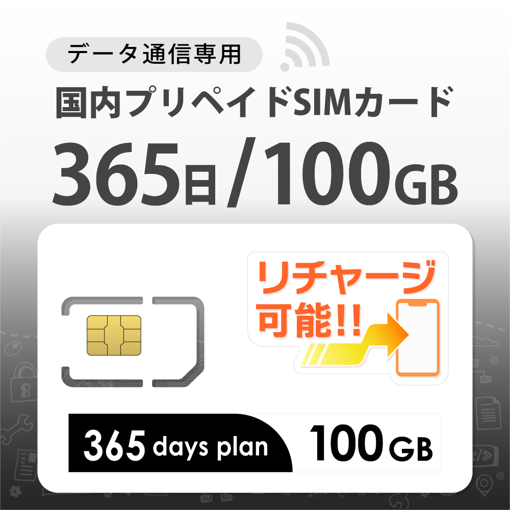 【物理SIM/ネコポスゆうパケット発送】docomoMVNO回線 データ専用 SIMカード 100GB/365日